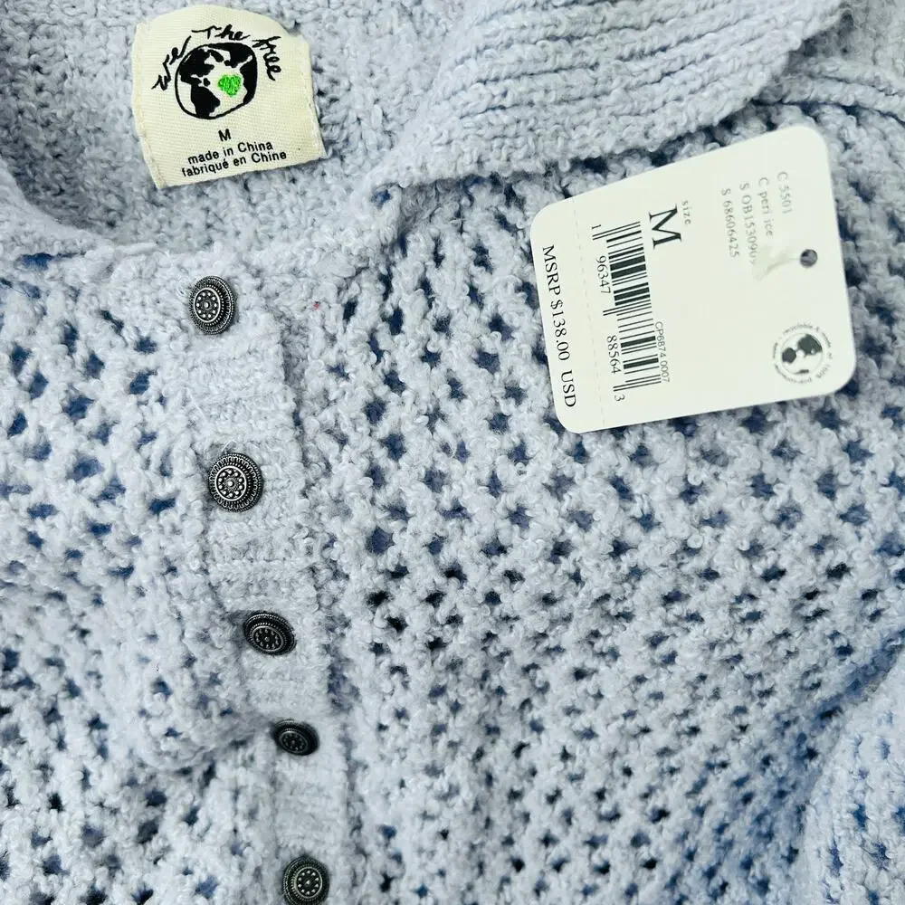 NEW Free People Open Knit Snowdrift Periwinkle Ice Collared Pullover Sweater Med